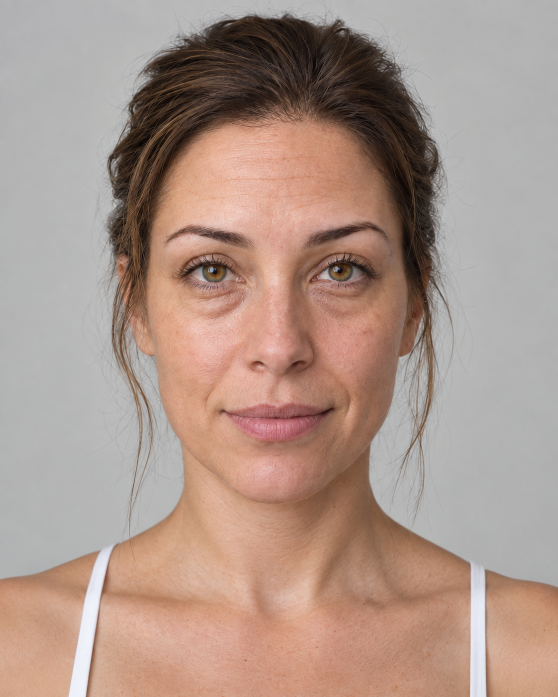 Before: visible forehead lines, lines between the brows and under the eyes