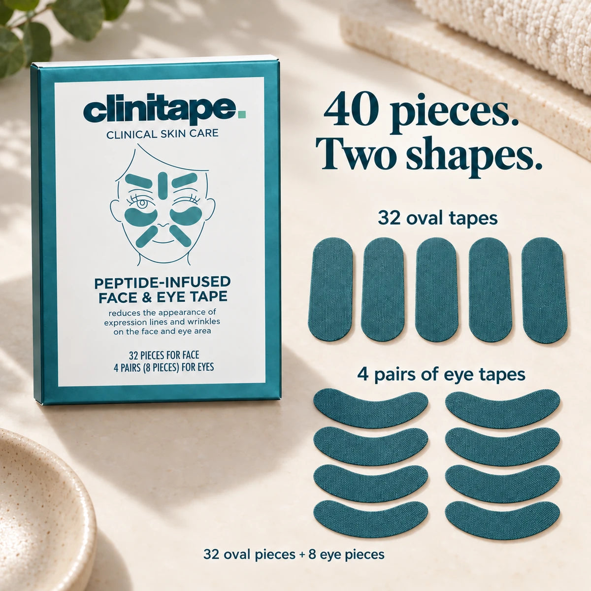 Clinitape box contents: 32 oval tapes and four pairs of eye tapes